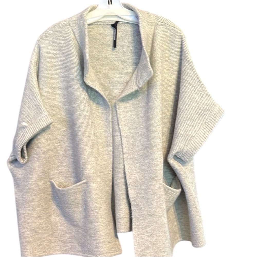 Anthropologie Oversized Open-Front Light Gray Women's Knit Cardigan with Pockets